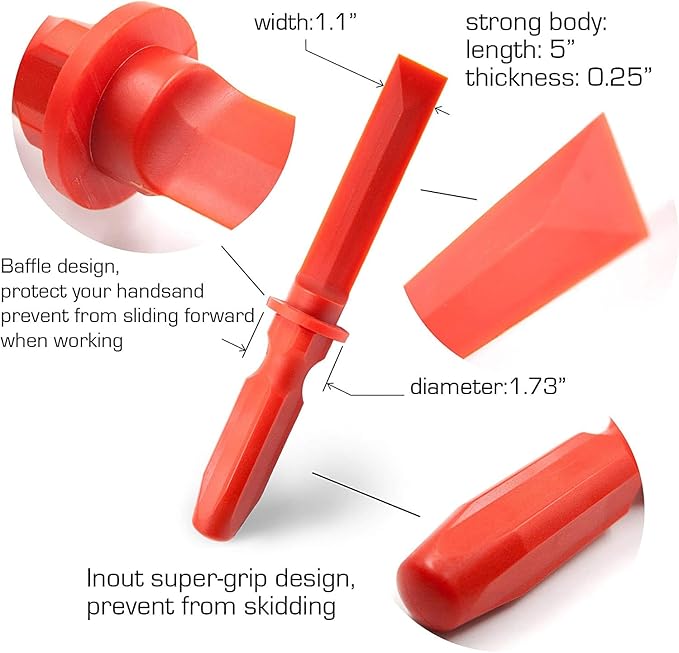 CKAuto Non-Marring Super Grip Plastic Chisel Scraper, Wheel Weight Remover,Red