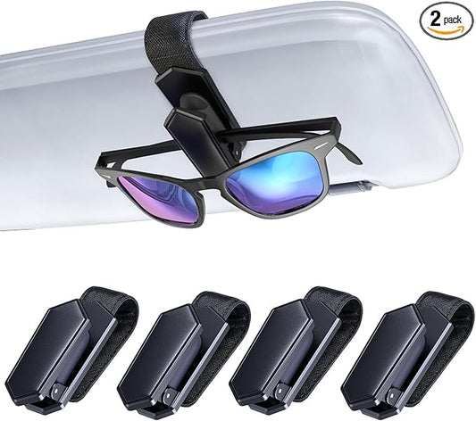 Veharvim One-Handed-Operation Sunglasses Holder for Car, Visor Sunglass Holder Clip, Car Accessories Interior, Universal Fit Silicone Padded Visor Sunglass Holder Car, Unmatched Durability (4 Pack)
