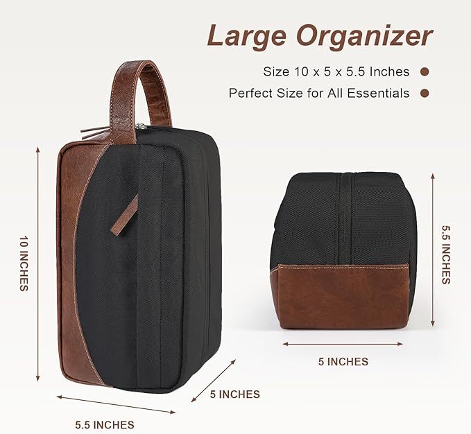 Ezday Travel Toiletry Bag for Men, Hanging Toiletry Organizer, Water Resistant Shaving Kit with Large Capacity for Travel Accessories (Black, Medium)
