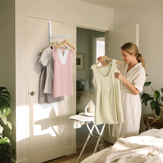 BAKON Over The Door Hangers, Over Door Hooks for Hanging, Small Space Dual Folding Portable Over Door Clothes Hanger for Clothes, Hats, Bags and Towels (1Pack,White(Update))