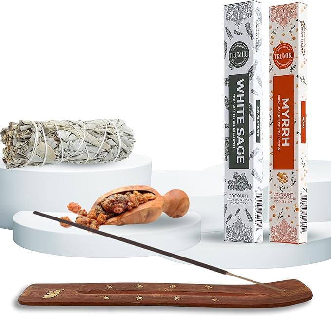 Trumiri Incense Sticks - Combo Pack of 40 Insence-Sticks - 20 White Sage + 20 Myrrh - Insenses - Insents - Incents - Inscense - Incence - Incienso - All Natural Incense Sticks