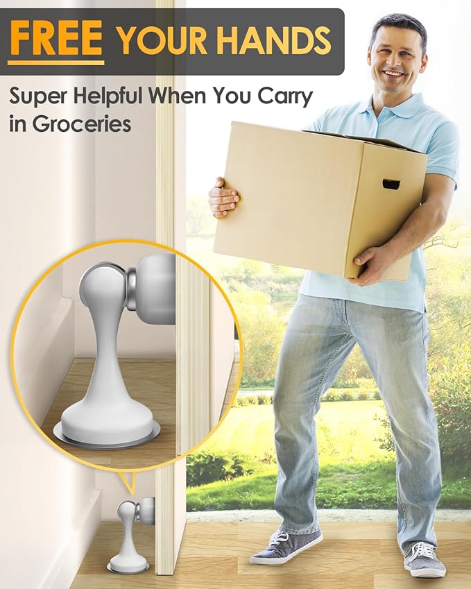 Magnetic Door Stoppers 2 Pack, Door Stops for Wall and Floor Mounting, Door stoppers for Bottom of Door Door Holder Keep Door Open, No Drilling Door Stop with 3D Adhesive Tapes