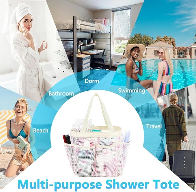 Fammart Mesh Shower Caddy Portable for College Dorm Room Essentials, 8-Pocket Large Shower Basket Tote Bag with 2 Handles for Toiletry, Bathroom, Beach, Camp, Gym