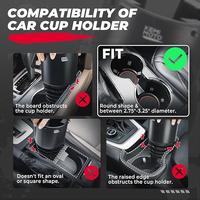 KEMIMOTO Universal Cup Holder Expander - Fits Hydro Flask, Yeti, 18-40oz 3.0in-3.8in Diameter Bottles - fit 3.2in Diameter Cup Holder for Car, RV, Truck, UTV, Golf Cart