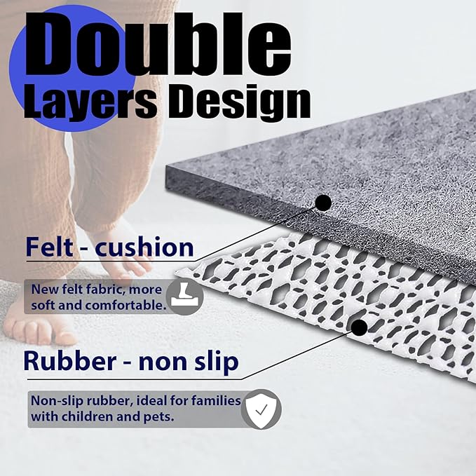 Non Slip Rug Pad Grippers - 5x7 Ft, 1/4" Thick, Felt + Rubber Double Layers Area Carpet Mat Tap, Provides Protection and Cushioning for Hardwood or Tile Floors