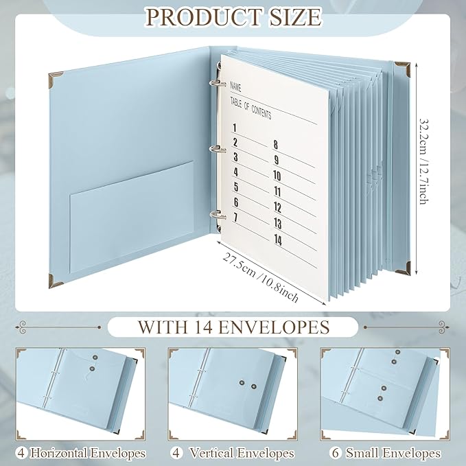 Marspark 3 Rings Important Document Organizer with Labels, Family Document Organizer Binder, Expanding File Folder for Important Papers, Letters, Birth Certificates, Photos, Passports (Blue)