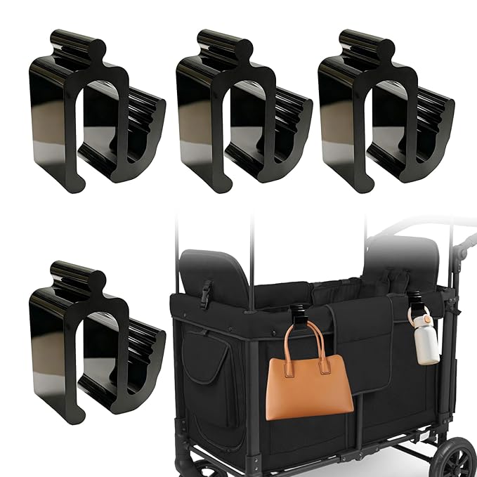 Universal Wagon Accessories, Upgraded Side Hooks with 30kg Load Capacity - Sturdy Stroller Hooks & Space-Saving Travel Organizer for All Stroller Wagons (4 PCS)
