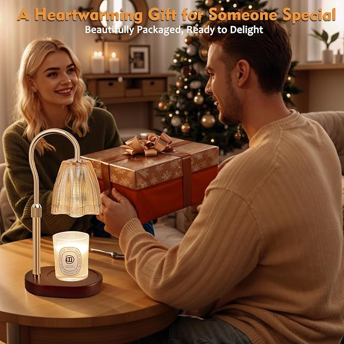 Candle Warmer Lamp with Timer & Dimmer, Candle Warmer Height Adjustable, Fits All Jar Scented Candles, Candle Lamp with 3 Bulbs, Charming Gift Box with Ribbon for Gifting