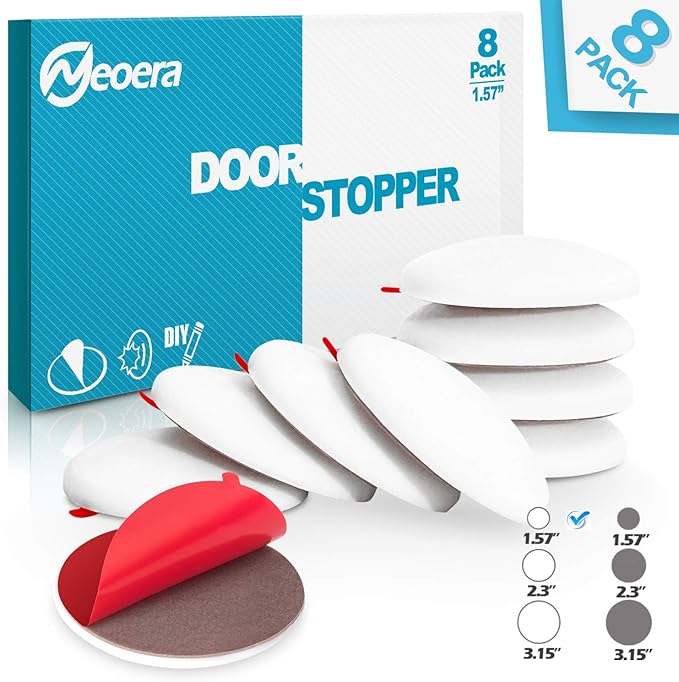 Neoera Door Stopper Wall Protector (8Pack) 1.57" Rubber Door Handle Bumper, Wall Protectors with Premium Self Adhesive Sticker for Protecting Wall (White)