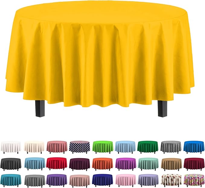 12-Pack Premium Plastic Tablecloth 84in. Round Table Cover - Yellow