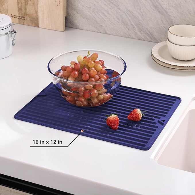 Dish Drying Mat, Small Silicone Drying Mat for Kitchen Counter, Heat Resistant Silicone Trivet for Countertop Protector, Super Thick Dish Drying Pad for Cup/Bottle/Glassware, Long & Narrow