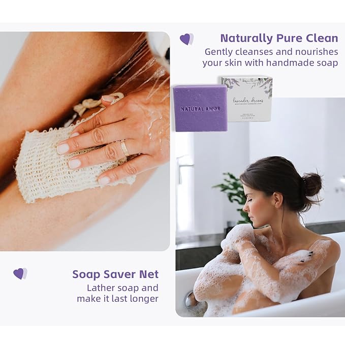 Natural Amor Lavender Spa Gifts for Women, 5pcs Handmade Spa Gift Box for Women, Soap, Clay Mask, Bath Salt, Birthday Gift for Women, Self Care Gift