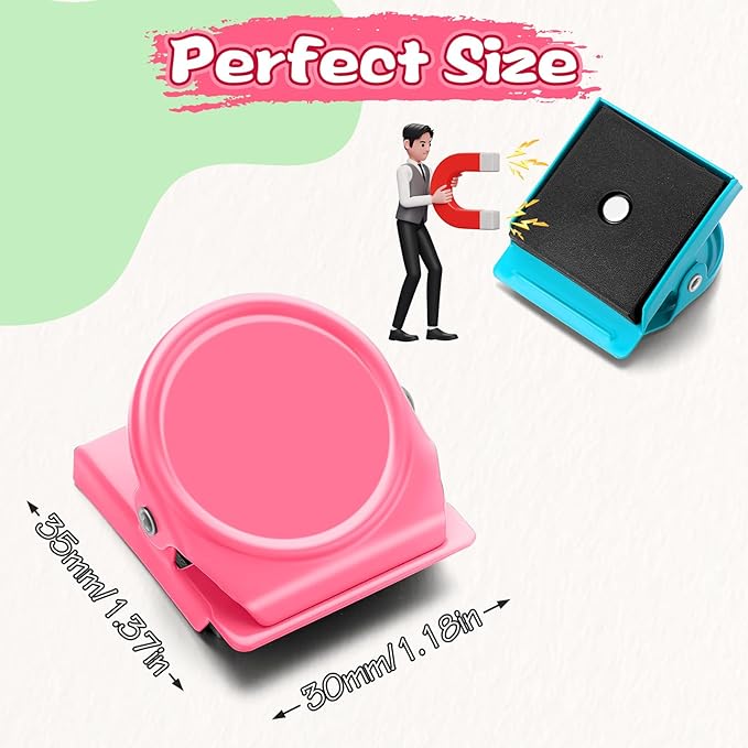 Grtard 6 Pack Magnetic Clip 1.8Inch, Colorful Refrigerator Clip Magnets, Clip with Magnet, Heavy Duty Refrigerator Magnets, Magnet Clips for Whiteboard, Fridge, Note List, Photo Displays, Locker
