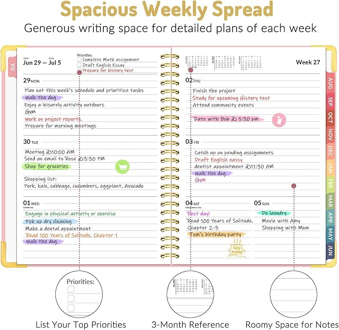 Forvencer Academic Planner 2026-2027, Hardcover Calendar Planner Weekly & Monthly, July 2026 - June 2027, 6" x 8", Daily Agenda with Tabs, College School Organizer for Student Teacher, Beige