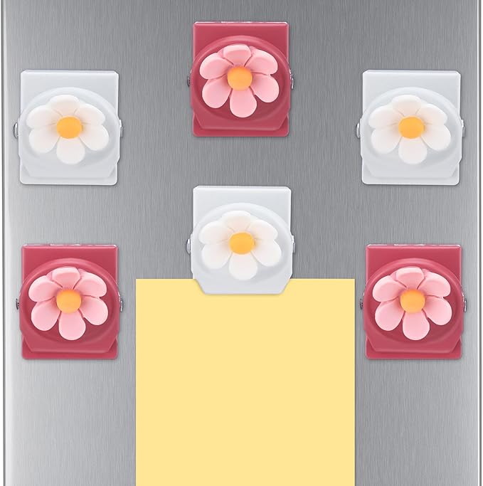 AceOrbit 12 Pcs Flower Magnets Clips Refrigerator Magnetic Clips Colorful Decorative Magnets Metal Magnet for Fridge Whiteboard Classroom Kitchen Office (White and Pink)