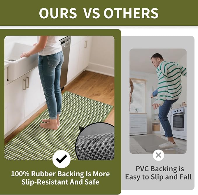 YDKGL Kitchen Runner Rugs Non Slip Washable, Super Absorbent Soft Chenille Braided Kitchen Mats for Floor Rubber Backing Sink Mat Standing Hallway Floor Mat, Easy Clean, Green 17"x59"