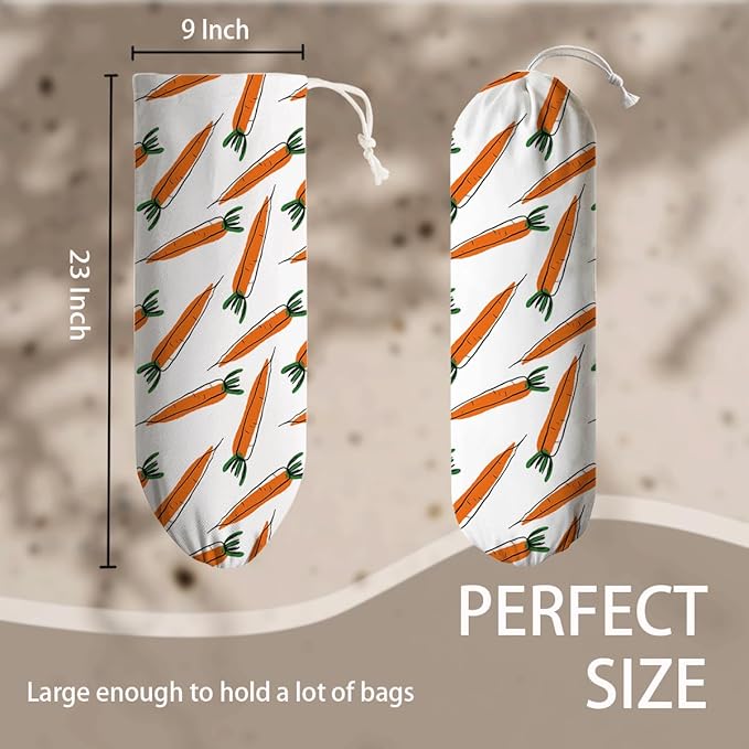 Carrots Plastic Bag Holder, Grocery Bags Storage Organizer, Reusable Shopping Bags Holder Dispenser for Kitchens Pantry, Country Style Home Decor, Housewarming Gift, Kitchen Pattern Garbage Bag 44