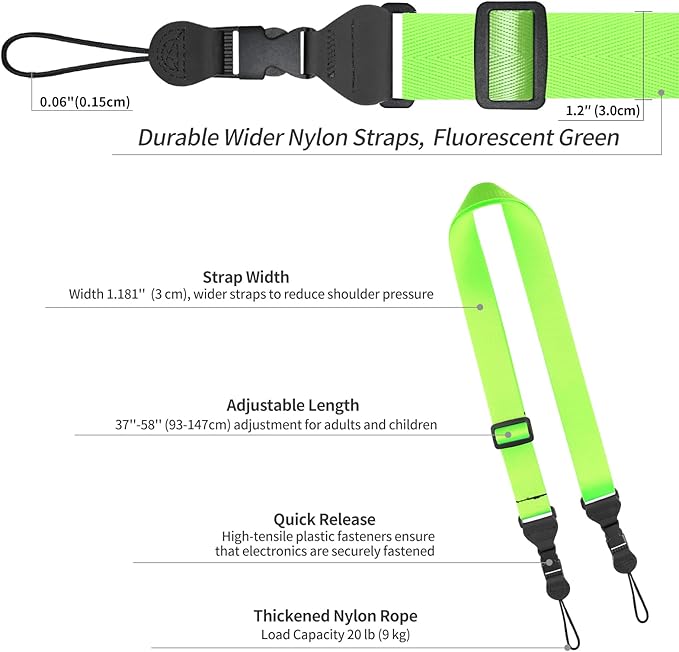 5 Pack Nylon iPad Strap, Adjustable Camera Neck Strap, Comfortable Shoulder Strap for iPad, Cellphone Tablet, Camera, Laptop, Binocular(Fluorescent Green Universal Neck Lanyard)
