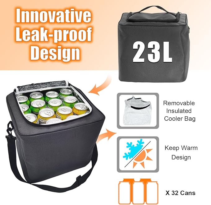 EAROND Large Trunk Organizer with Portable Leakproof Cooler Bag, Foldable Cover, Adjustable Securing Straps, Collapsible Trunk Organizer for SUV Car Truck Sedan (4-in-1 with Cooler)