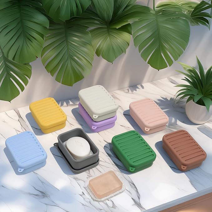 Leak-Proof Silicone Travel Soap Case with Drainage Lid/Layer, Compact Bar Soap Container, Durable Soap Holder for Camping, Gym, and Travel Size Toiletries (Gray)