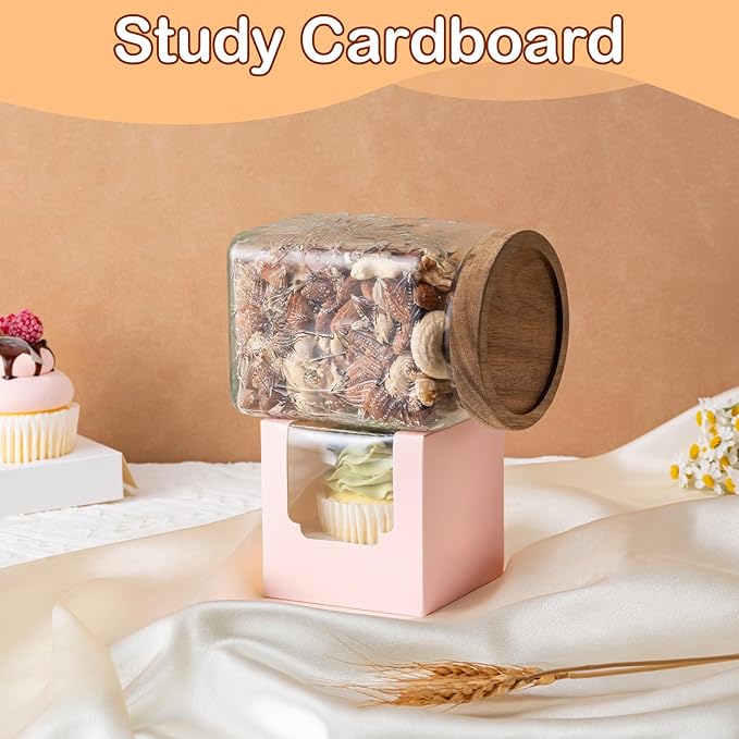 Hoewina 28PCS Cupcake Boxes, Individual Cupcake Containers with Window, Food Grade Cupcake Holders Carrier with Inserts, Stackable Deep Cake Box for Birthday Holiday Party Bakery Supplies (Pink)