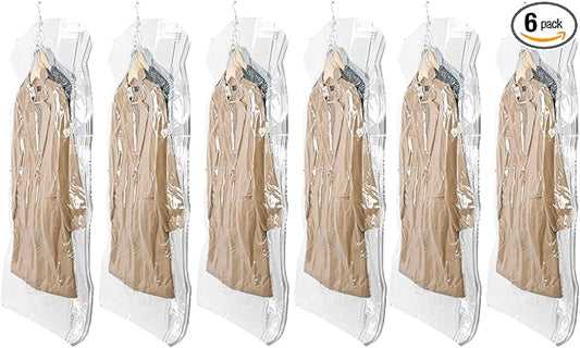 TAILI Hanging Vacuum Sealer Storage Space Saver Bags for Clothing,Travel, Suits and Jackets, Closet Organizers, 6 Pack Jumbo Clear