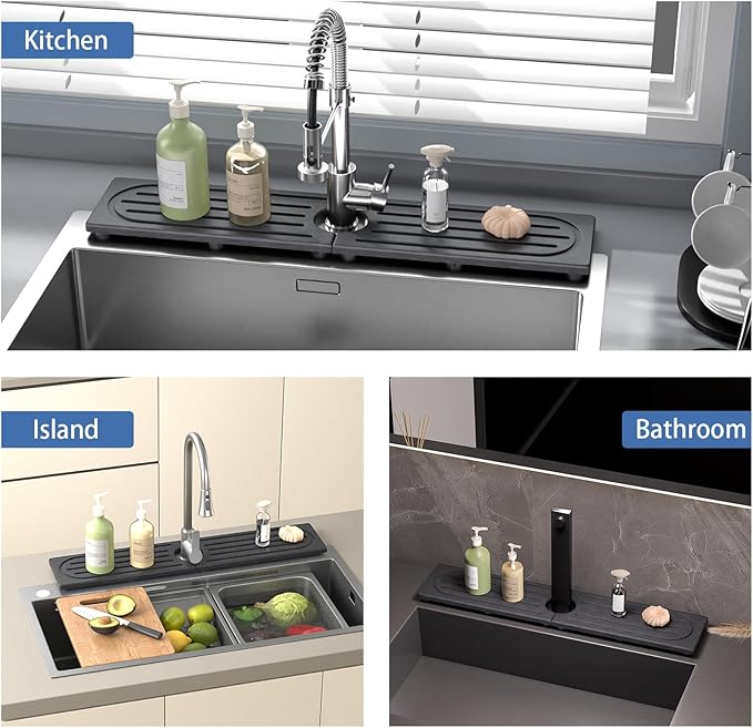 Stone Faucet Mat for Kitchen Sink, Water Absorbing Sink Water Splash Guard, Fast-Drying Kitchen Sink Faucet Mat, Durable Protector and Stone Drying Mat for Kitchen Counter & Bathroom Sink