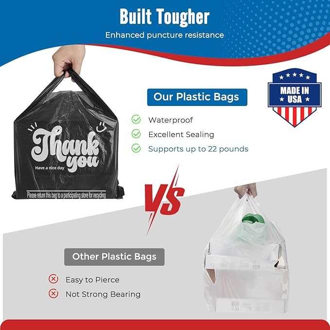 Fuxury Thank You Plastic T-shirt Bags Black 84000 Count (84 Boxes, 1000 Count/Box) Pallet Package for Small Business, Grocery, Takeout, To Go, Retail Shopping Bags in Bulk
