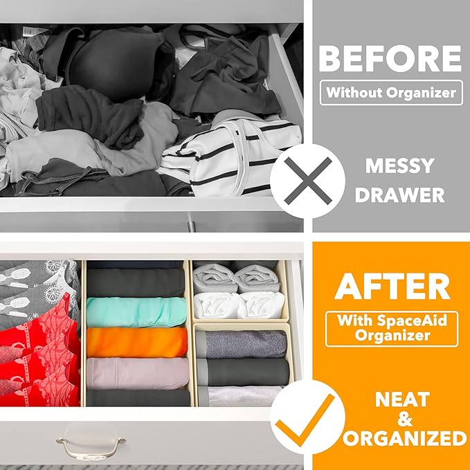 SpaceAid Drawer Organizer Clothes, 12 Pack Dresser Organizer Bins for Nursery, Closet Organization and Storage Dividers for Clothing, Baby Clothes, Underwear, Socks (Beige)