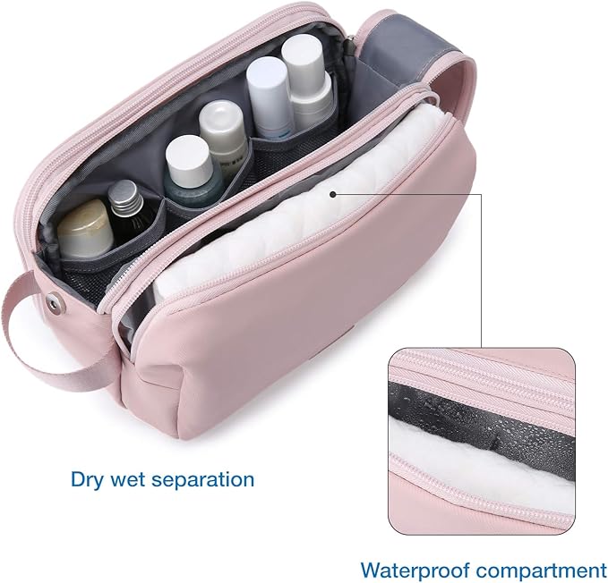 BAGSMART Toiletry Bag for Men, Travel Toiletry Organizer Dopp Kit Water-resistant Shaving Bag for Toiletries Accessories, Dorm Room Essentials, Beige-Medium