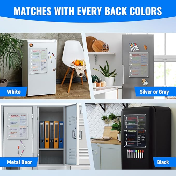 Acrylic Magnetic Menu Board for Kitchen, Large Weekly Meal Planner for Fridge, Clear Refrigerator Planning Board with 8 Color Markers, Dry Erase Board for Grocery/Shopping/to Do List -14.5''*11.5''