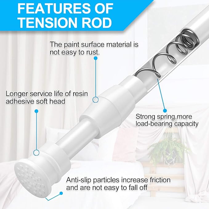 AIZESI Spring Tension Curtain Rods Short Tension Rod (White,18" to 27"-3Pcs)