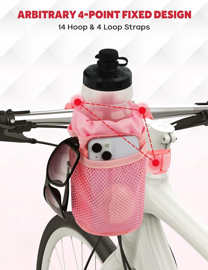 Bike Cup Holder, Water Bottle Holder Handlebar for Bike with Mesh Pockets, Universal Fabric Bicycle Water Bottle Drink Cup Cage for Cruiser Bikes, Scooter, Mountain MTB, Stroller, Wheelchair, Boat