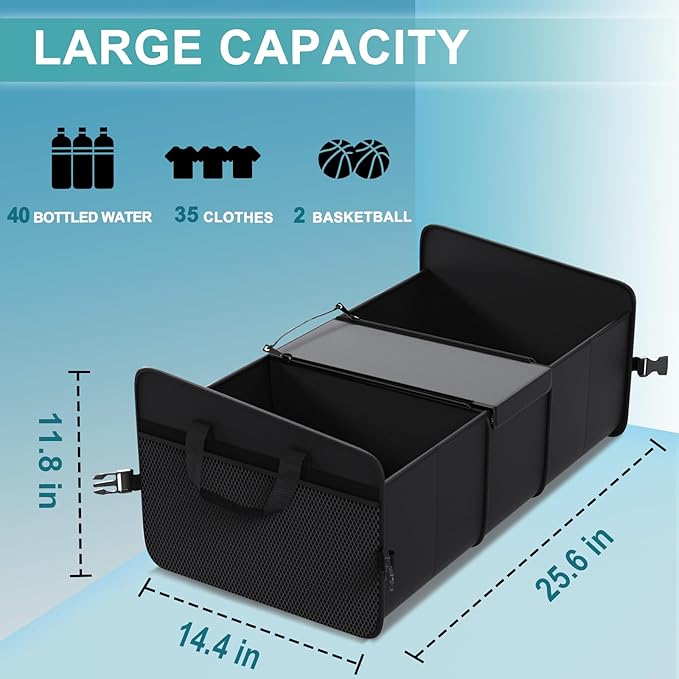 Sposuit Car Storage Trunk Organizer - Collapsible Trunk Organizer with Cooler for Grocery Cargo, Large Storage for Car, SUV, Sedan, Jeep