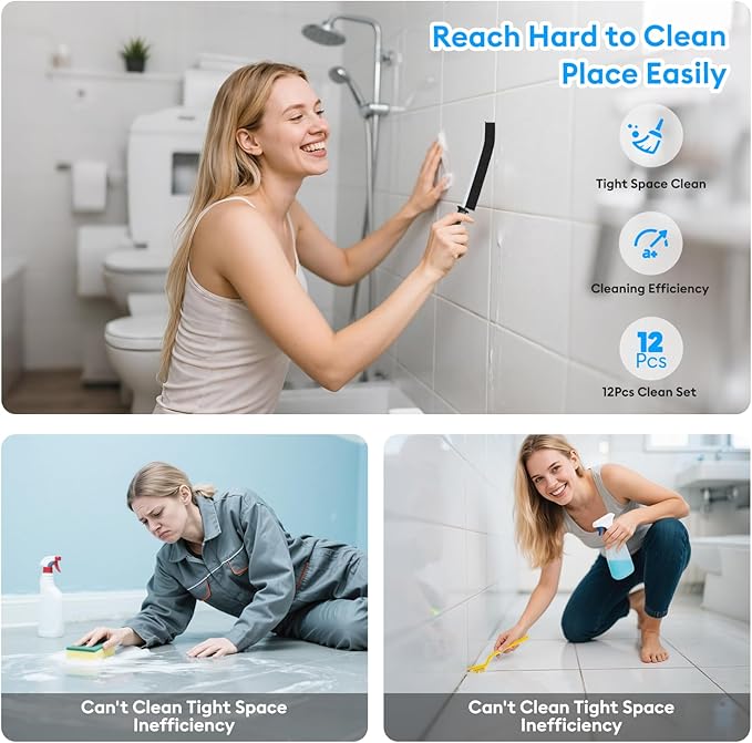Crevice Cleaning Brush, Thin Hard Bristle Crevice Cleaning Tool Supplies for Tight Place, 11Pcs Small Household Use Cleaning Set for Kitchen, Gout, Gap, Corner, Window Track, Cup, Teapot, Bottle