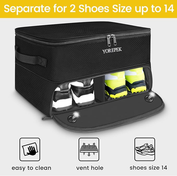 YOREPEK 2 Layer Golf Trunk Organizer, Golf Gifts for Men with Separate Ventilated Compartment for 2 Pair Shoes, Waterproof Car Trunk Locker for Balls, Tees, Clothes, Gloves, Gifts for Golfers
