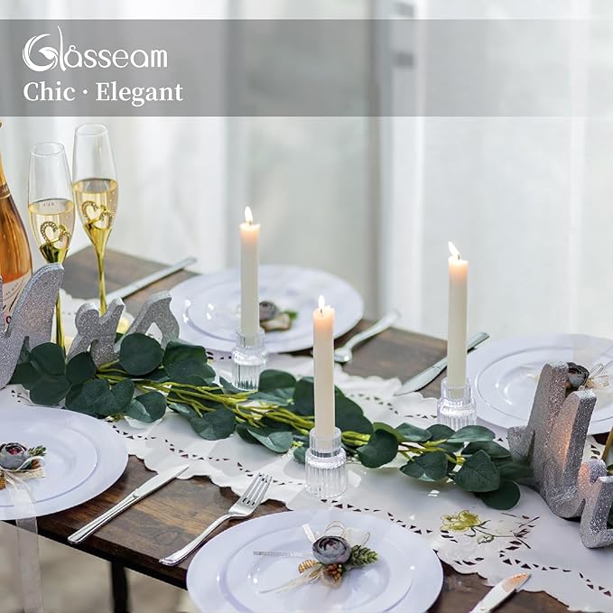 Glasseam Small Candle Stick Holder: Crystal Clear Glass Candle Holder Set of 10, Modern Taper Candle Holders for Table Centerpiece, Ribbed Tapered Candlestick Holders for Dining Room Decoration