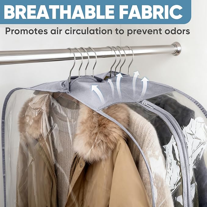 BALEINE 60'' Clear Garment Bags, 10.5'' Wide PEVA Suit Bag for Closet Clothes Dresses Suit Coats Storage (Clear, 9PK)
