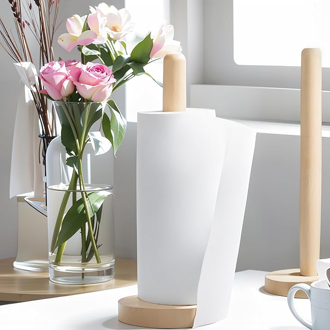 KitchLife Wooden Paper Towel Holder Countertop - Solid Freestanding Paper Towel Dispenser Stand with Anti-Skid Base