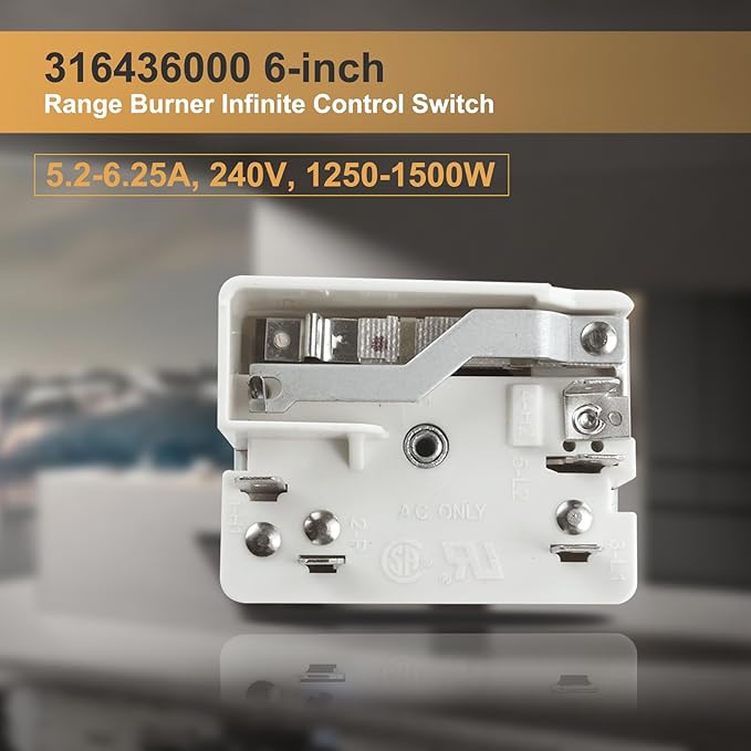 316436000 316021500 Surface Burner Control Switch Fits Frigidaire 6 Inch Range Surface Element Control Switch Replacement Replace Model: 1155394, EA1145039, PS1145039, AH1145039, AP3890378