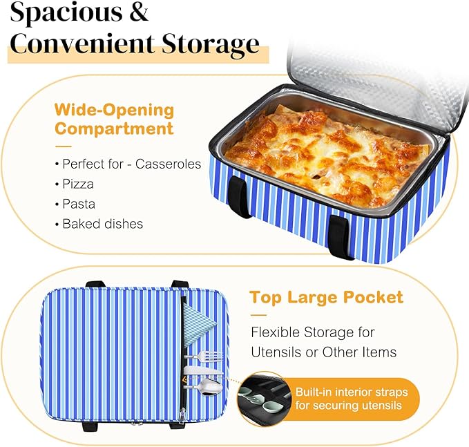 Coobiiya Insulated Casserole Carrier – Portable Tote for Hot or Cold Food, Warmer & Cooler Bag Lunch Bag, Fits 9" x 13" Baking Dish, Ideal for Potluck Parties