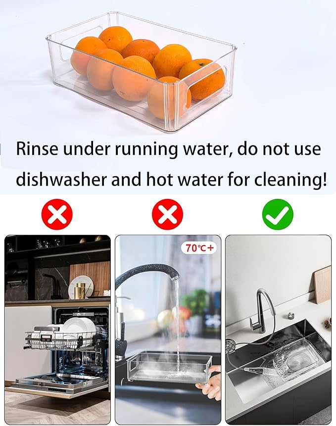 Refrigerator Organizer Bins 12 Pack Fridge Organizers with Handles Clear Freezer Storage Containers for Pantry, Cabinets, Shelves, Drawer – Plastic Kitchen Organizers