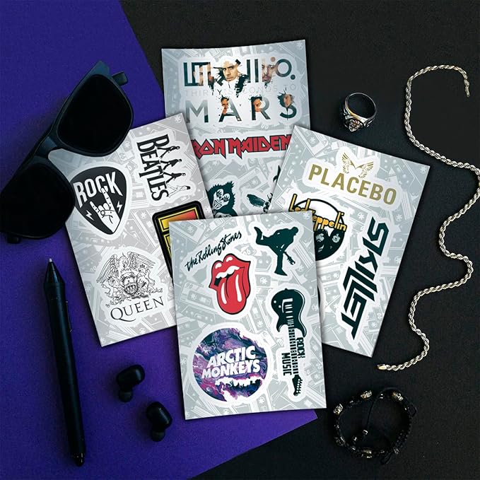 BulbaCraft Classic Rock Stickers, 36pcs Rock and Roll Stickers, R&R Band Decals, Classic R&R Gifts, Waterproof Decals, Guitar Emblems, Music Emblems, 50-70s Rockabilly, Gifts for Women & Men