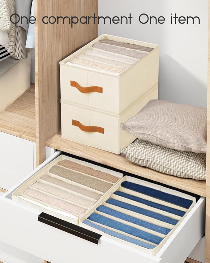 Closet Organizers and Storage - Fabric Clothes Organizer with Handles, Foldable Jeans Organizer for Clothes, Drawer Organizer for Shirts, Bra, Sweater, Scarf, 8 Pack, Beige