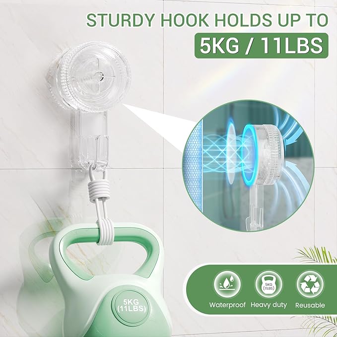 LUXEAR Suction Cup Hooks 6 Pack, Clear Suction Cup Hanger Waterproof Vacuum Damage-Free Suction Holder for Shower, Bathroom, Glass, Door, Windows, Kitchen Max Hanging up to 11 lbs on Smooth Surface