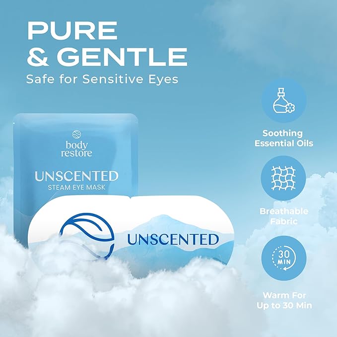 Body Restore Heated Eye Mask for Dry Eyes 5 Pack - Self Heating Warm Compress, Christmas Stocking Stuffers, White Elephant, Birthday Gifts for Women, Men, Stye Eye Treatment, Relaxation - Unscented