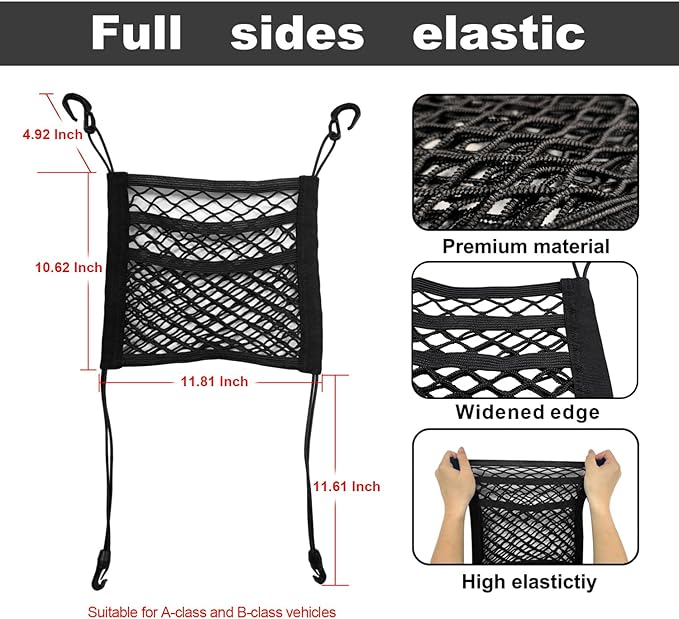 VEHIRIE 3-Layer Car Mesh Organizer Storage Between Front Seats Kid Dog Pet Net Barrier Car Net Pocket Elastic Tissue Purse Holder Netting for SUV, Van