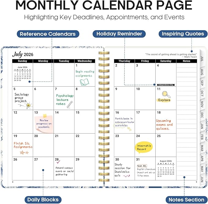 Planner 2026-2027, Academic Year Monthly and Weekly Calendar Planner, Jul 2026 - Jun 2027, Hardcover Teacher Student Planning Agenda book with Tabs, Perfect for School Office Supplies, 8.5" x 11" - Blue Elegance