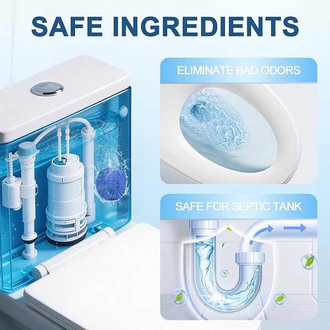 Msvvko Toilet Bowl Cleaner Tablets 60 Pack Blue Drops Tank Cleaner Septic-Safe for Daily Maintenance