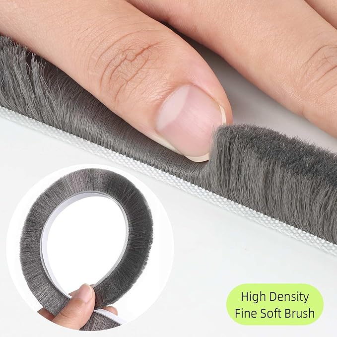 2Pack MILEQEE Door Brush Seal, 66Feet Total, Felt Pile Weather Stripping for Doors, Weather Strip for Windows Cabinet, Self Adhesive Draft Blocker, Dust Stopper Sliding Door Seal Winter, Grey 20m